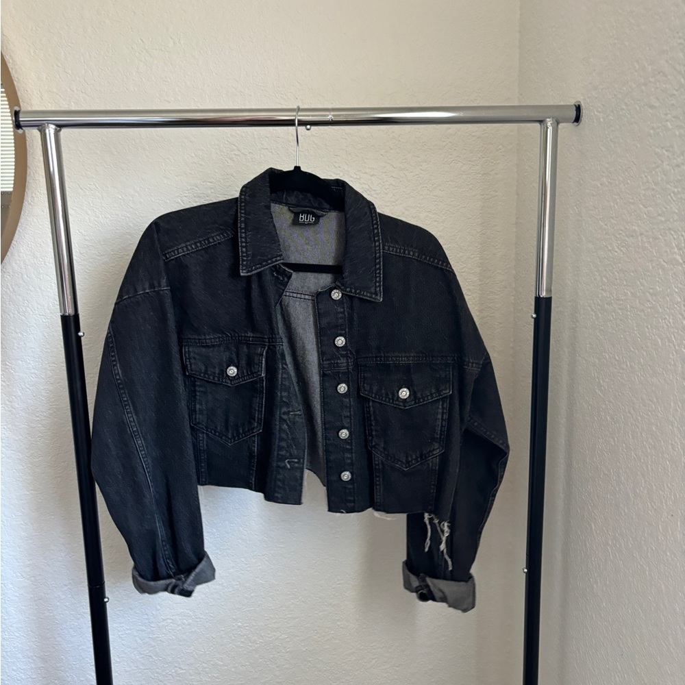 Cropped black, jean jacket